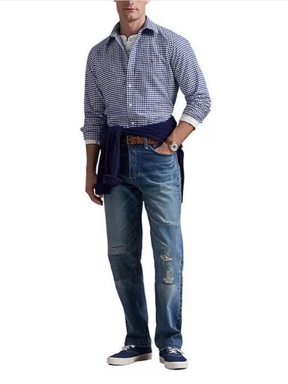 Polo Ralph Lauren Classic Fit Gingham Oxford Shirt,Blue/White Sz L Mens 
(Ago A-